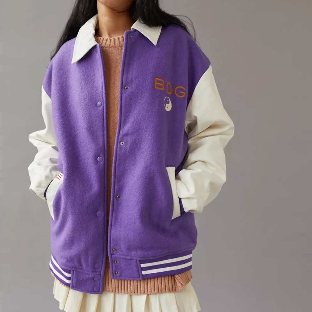 Urban Outfitters BDG Purple Varsity Jacket Oversized Letterman Bomber Large NWOT